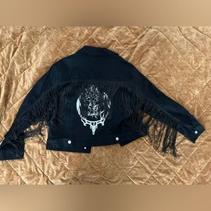 Fringe denim graphic jacket